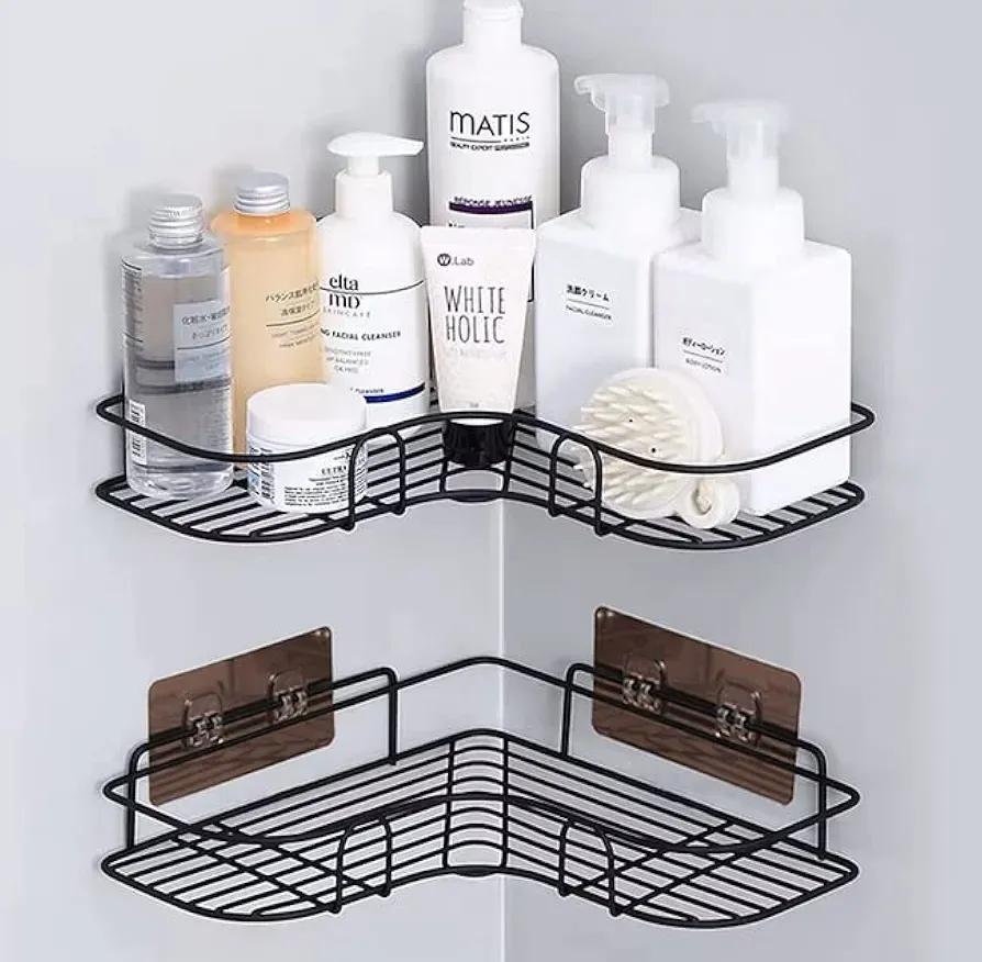 No-Drill Corner Shower Shelf – Adhesive Wall-Mounted Bathroom Organizer
