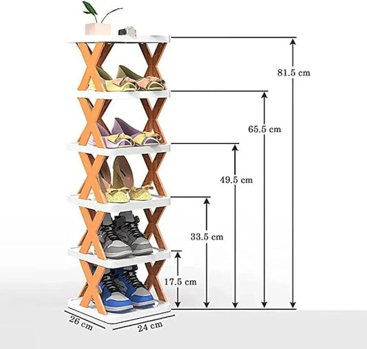 6-Tier X-Frame Shoe Rack – Space-Saving Vertical Organizer