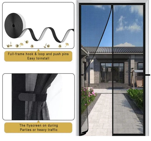 Magnetic Flyscreen Door – Full-Frame Hook & Loop with Push Pins