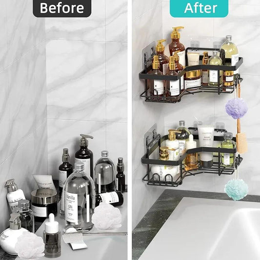No-Drill Corner Shower Shelf – Adhesive Wall-Mounted Bathroom Organizer