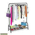 Double-Layer Clothes Rack with Shoe Shelf & Side Hooks