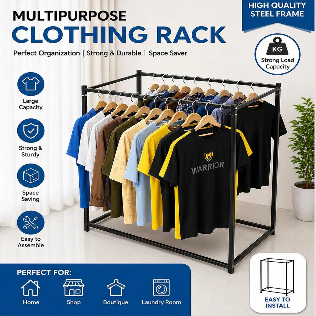 Multipurpose Steel Clothing Rack – Heavy Duty Garment Organizer
