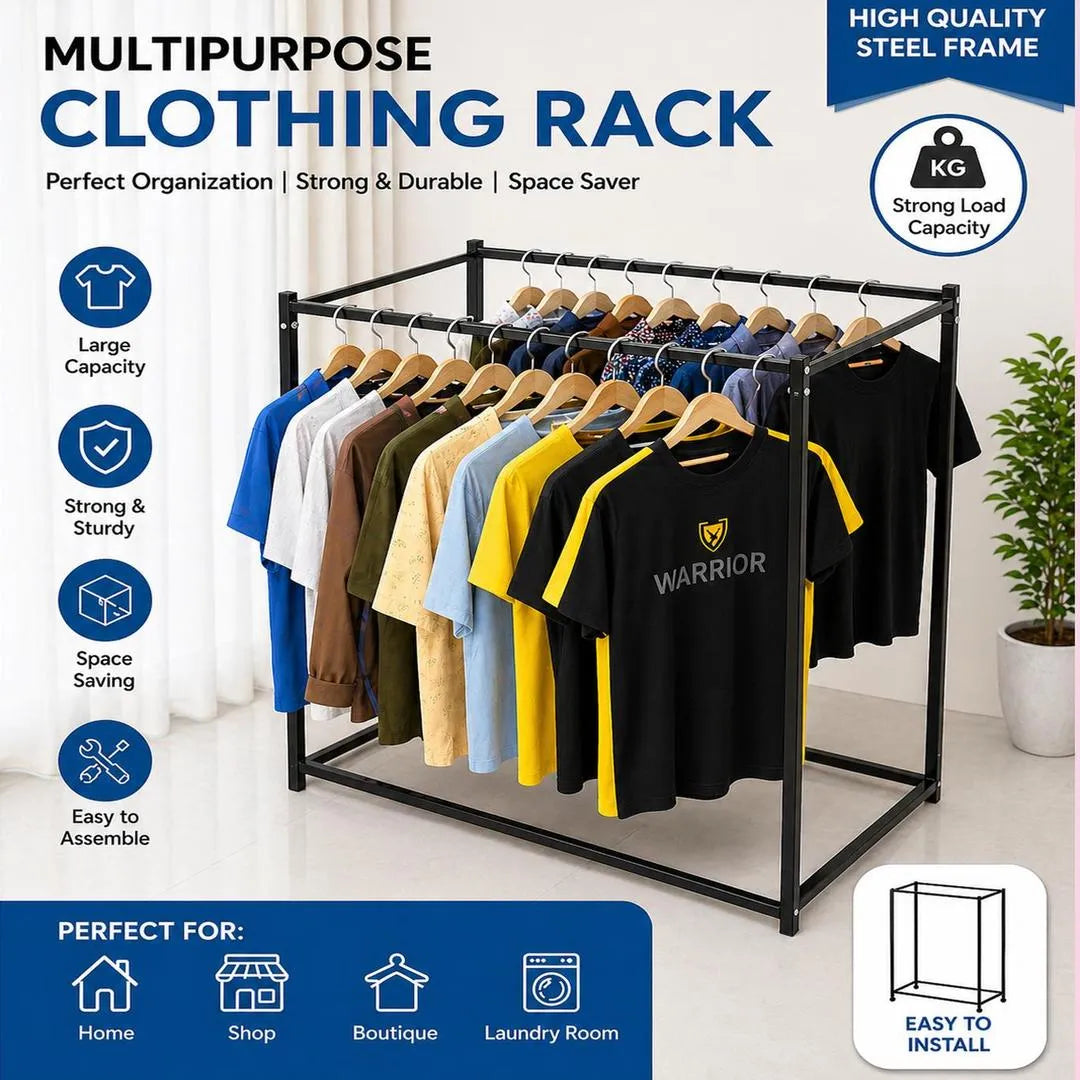 Multipurpose Steel Clothing Rack – Heavy Duty Garment Organizer