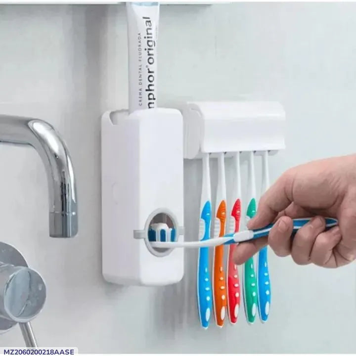 Wall-Mounted Automatic Toothpaste Dispenser with Toothbrush Holder