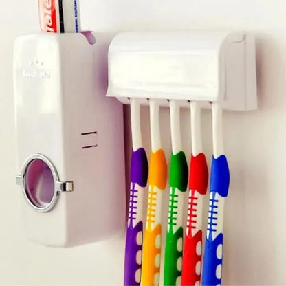 Wall-Mounted Automatic Toothpaste Dispenser with Toothbrush Holder