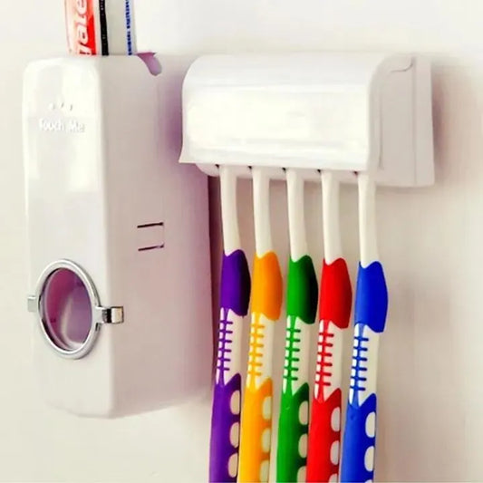 Wall-Mounted Automatic Toothpaste Dispenser with Toothbrush Holder