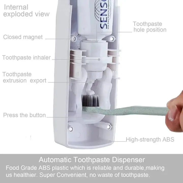 Wall-Mounted Automatic Toothpaste Dispenser with Toothbrush Holder