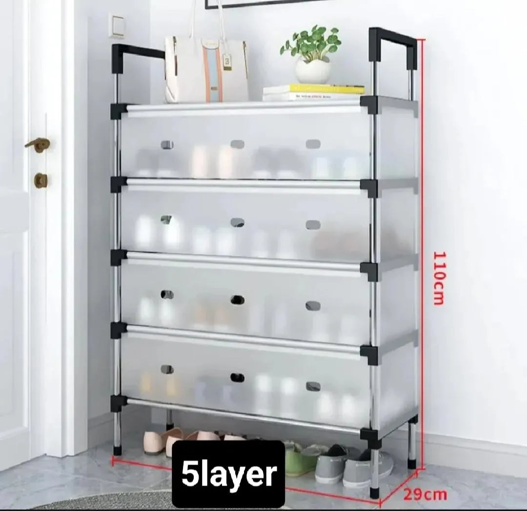 5-Layer Shoe Rack with Cover – 110cm Steel Storage Organizer