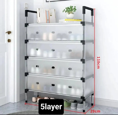 5-Layer Shoe Rack with Cover – 110cm Steel Storage Organizer