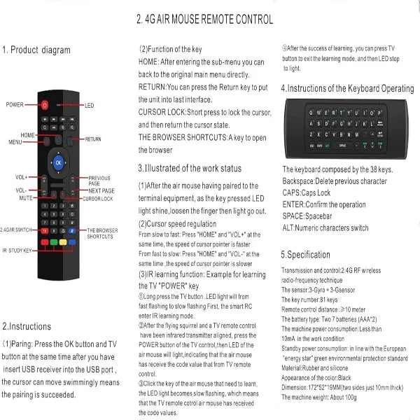 2.4G Air Mouse Remote Control with Keyboard