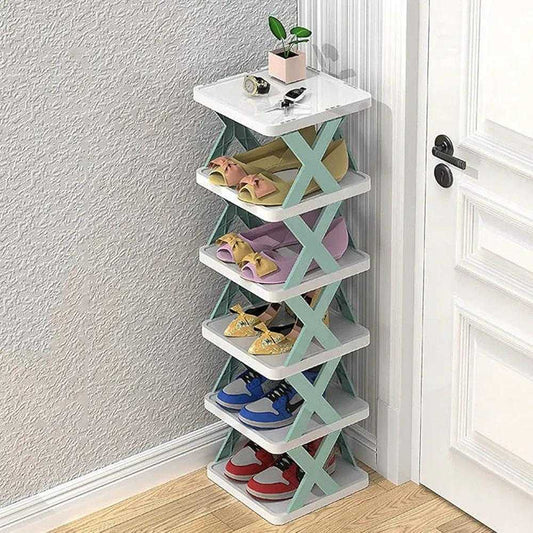 6-Tier X-Frame Shoe Rack – Space-Saving Vertical Organizer